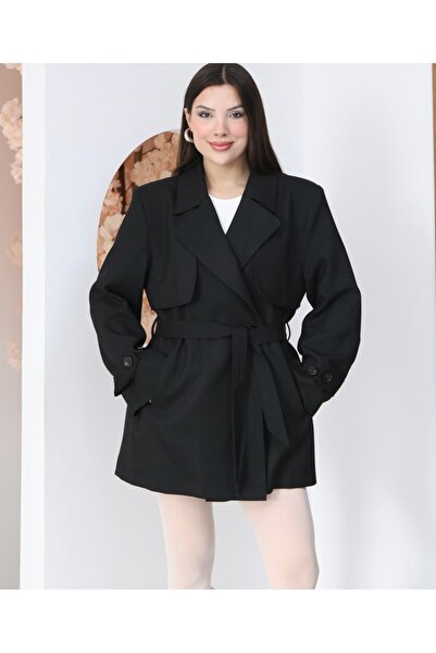 VESS MODA Women's Short Trench Coat with Front and Back Yele Detail, Buttons,...