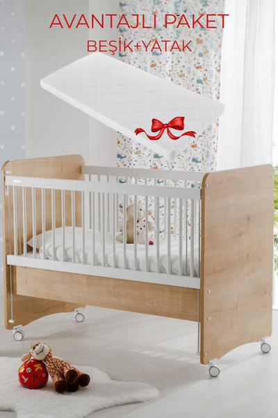 Babywhen BW1065 Bebek Beşiği 60x120 Beyaz | Tekerlekli Anne Yanı Beşik Modeli