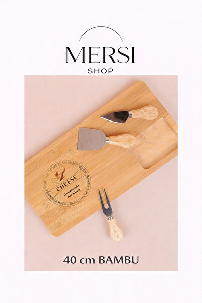 Mersi SHOP 40 cm Bamboo Cheese Cutting and Presentation Board Natural Wood Se...