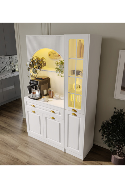 GuneyStore Armoni Gold Midi Kahve Köşesi Sağ Vitrinli Komple MDF - Ücretsiz Montaj