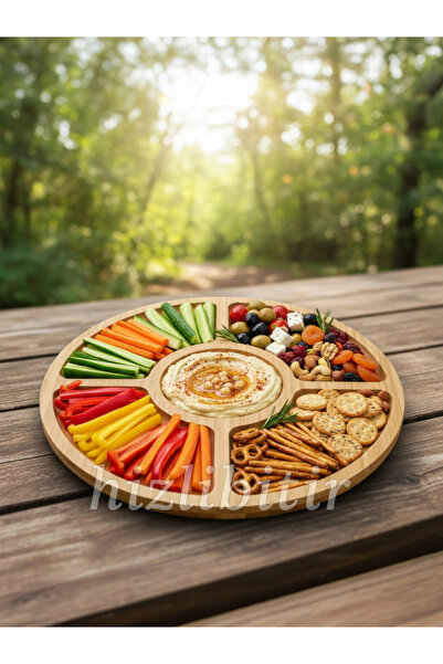 MyBru Bambu Yuvarlak 360 Derece Dönebilen 5 Bölmeli Sunum Tabağı Servis Tabağ...