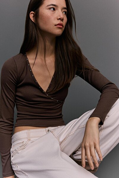 Bershka Uzun kollu zımbalı tişört