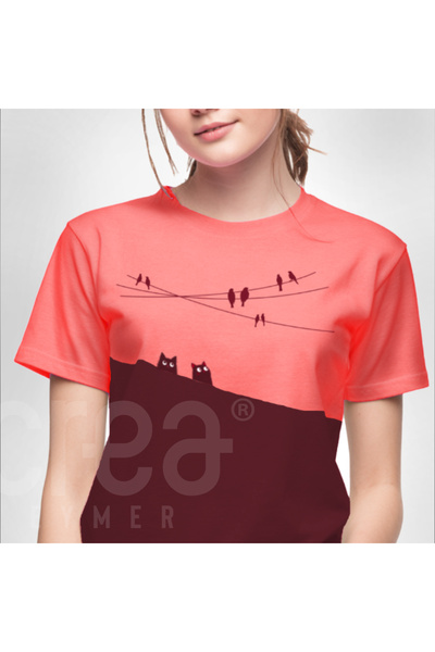 Crea Eymer Wear Котка - Котки и птици Печатна двуцветна велосипедна яка 100% ...