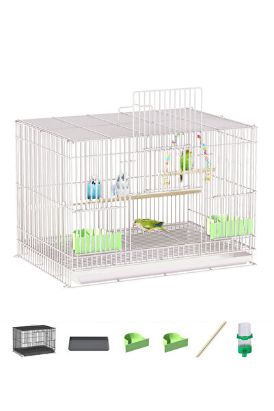 KidLe قفص طيور معدني محمول، قفص ببغاء، قفص حمام مع أوعية طعام لـ 1-4 طيور