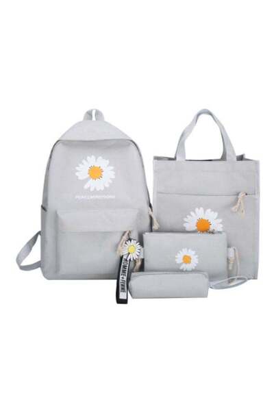 Beauenty 4-piece Schoolbag Set Light Grey/White/Yellow