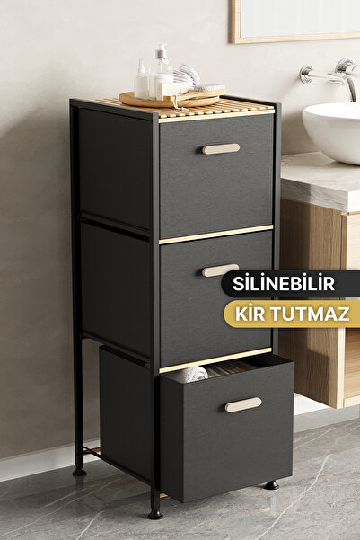 Bino Banyo Rafı Banyo Düzenleyici Çok Amaçlı Dolap 3 Katlı Düzenleyici Kumaş Sepetli Raf Banyo Rafı