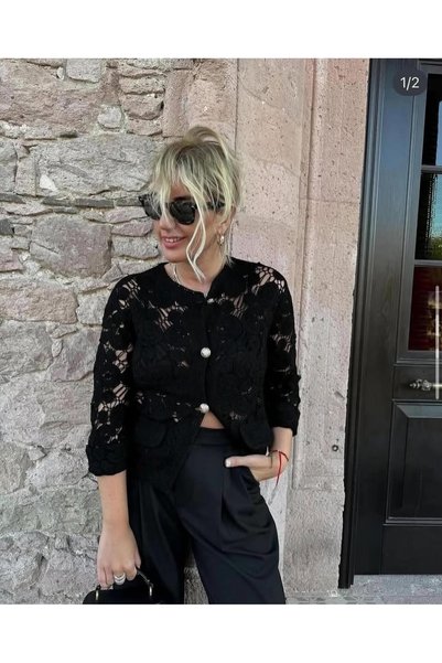Sosyete Kaplumbağa Knitted Knitwear Buttoned Long-Sleeved Jacket