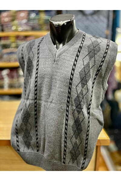 TCR Erkek Triko V Yaka Desenli Süveter