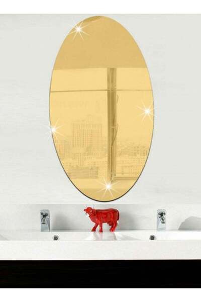 Generic 3D Elliptical Mirror Wall Sticker Gold 27 x 17cm