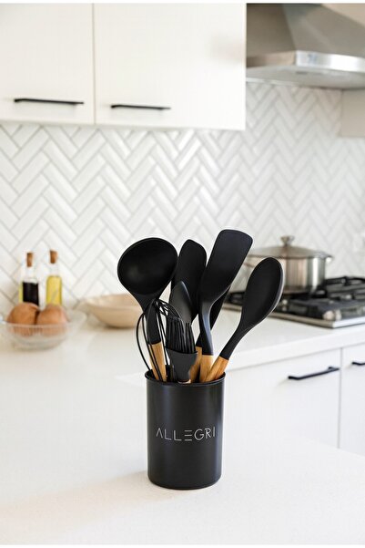 ALLEGRI 9 Piece Bamboo Handle Silicone Serving Utensil Set with Color Options...