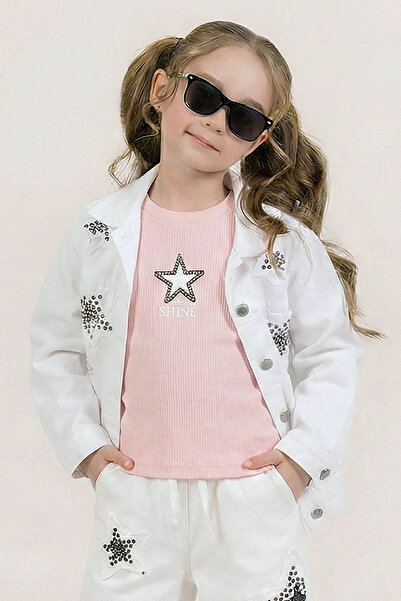 Dmb Jachetă din denim brodată cu paiete stea pentru fete