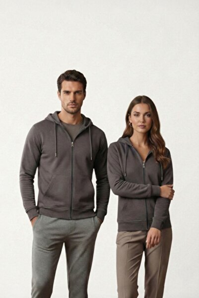 Miss Dünya Lissa Unisex 100% Cotton Hooded Zippered Basic Cardigan