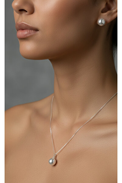 Usho Jewelry 925 Ayar Gümüş İnci Kolye ve Küpe Seti – Minimal & Zarif Tasarım