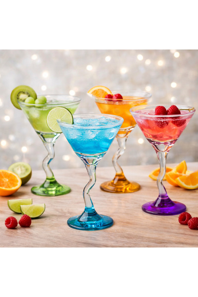John Libbey & Co Ltd 🍸 Martini Glass Set with Colored Base – 4 Elegant Glass...