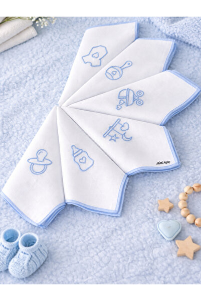 NÜNÜ ANNE , Nakışlı Bebek Ağız Mendili, 6'lı , %100 Pamuklu, Çift Katlı, 30x3...