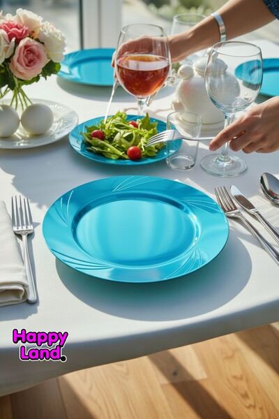 Happyland Mavi Renk MİKA TABAK 6'LI 23CM ÇAP Doğum Günü Organizasyon Piknik T...