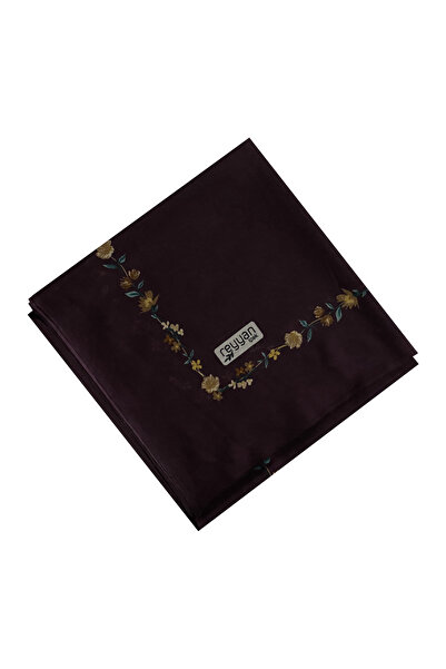 REYYAN İpek Hardal Kenar Çiçekli Mürdüm Yazma 100 cm