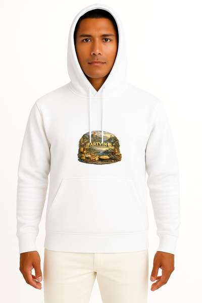 Bahriyeli Collection Hooded Artvin Chest Printed Unisex Sweatshirt