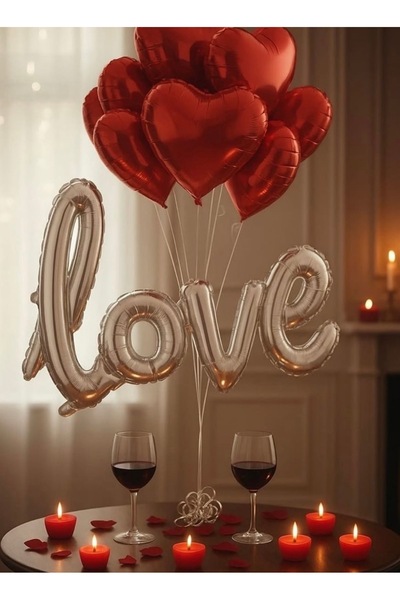 Çemrek Süs Parti مجموعة من 9 بالونات على شكل قلب وبالون الحب لعرض الزواج في ع...
