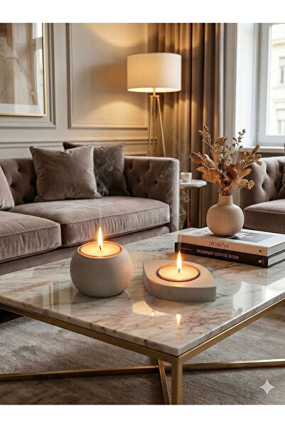 Art-ı Prime Dizayn 2'li El Yapımı Beton Mumluk ve Soya Wax Mum Seti - Dekorat...