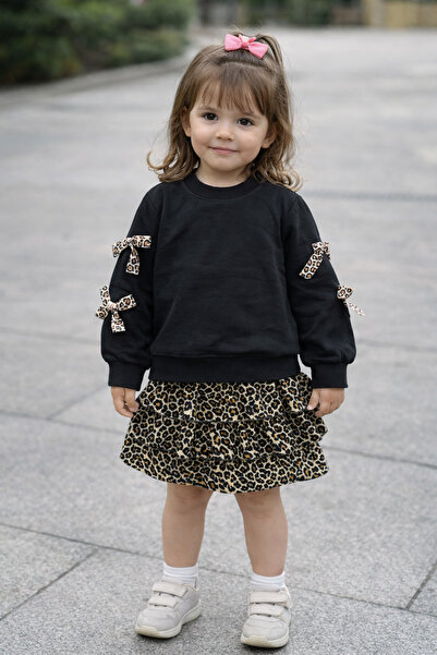 SANTRALBEBE Детски костюм с леопардов шарен десен и сезонна пола