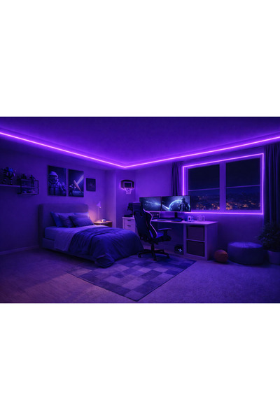 UMAG Shop Neon LED Şerit Mor 5 Metre DC 12V IP65 Dış Mekân Uyumlu Esnek Aydın...