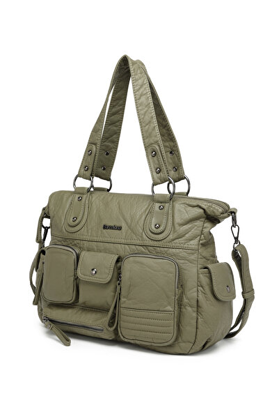 Solo Bag Измиваема кожена чанта с много отделения, стилна мека кожена чанта п...