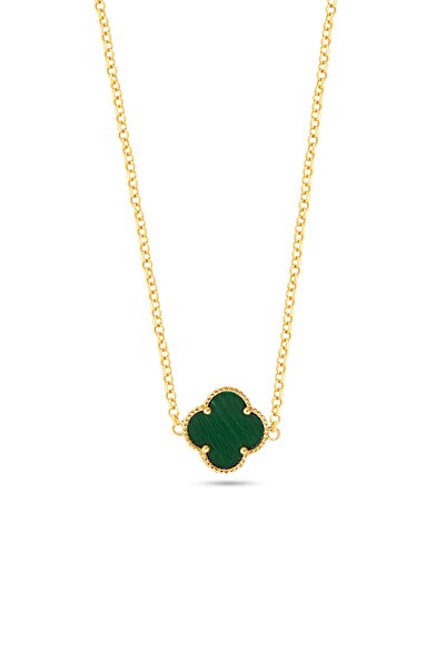 yare jewelry Yeşil Yonca Altın Kaplama Gümüş Kolye