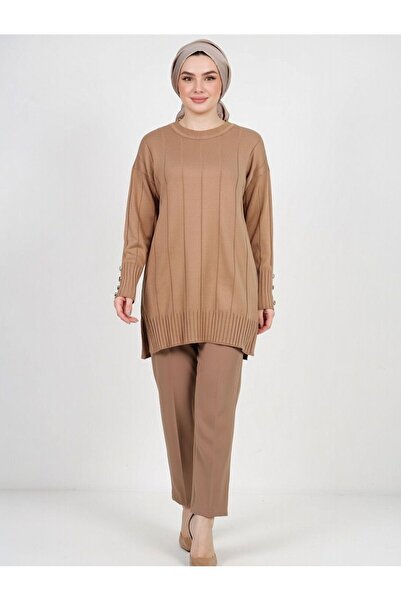 Balgüneş Tekstil Kadın Dikey Çizgi Detaylı Triko Tunik