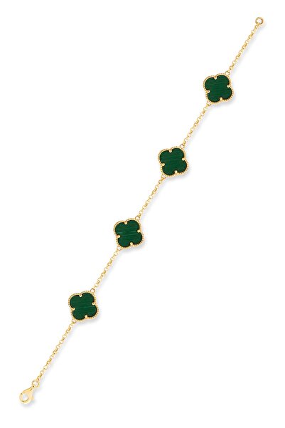 yare jewelry Yeşil Yonca Altın Kaplama Gümüş Bileklik