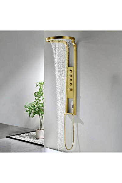 RFAN Luxury Shower Panel, Rain Effect, 4 Water Functions, Brushed Gold, LED