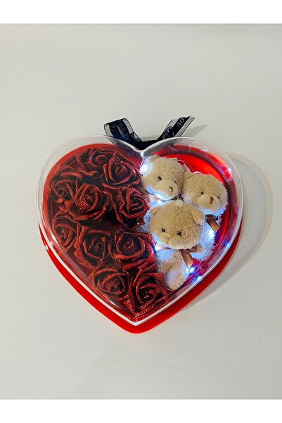 Lion Moon Flowers Kalpli Işıklı Gül Kutusu Ayıcıklı Sevgililer Günü Hediyesi ...