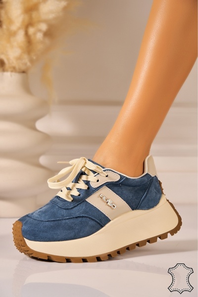 Joana Navy Suede Leather Sneakers, Size 41