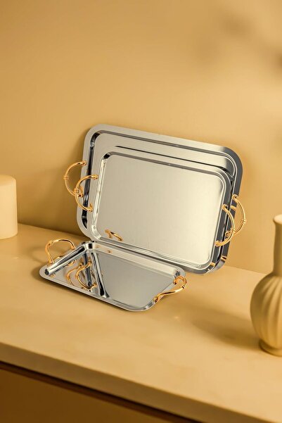 ALSAIF 3 Pieces Serving Tray Set with Side Handles