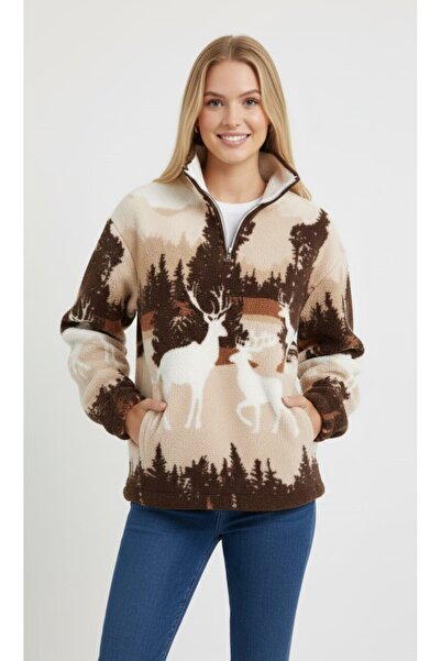 Sibel Günay Butik Hanorac din fleece pentru femei, cu jumătate de fermoar și ...