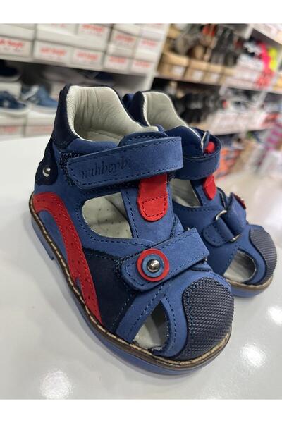 nuh kids صندل للأولاد من الجلد الطبيعي باللون الأزرق الداكن