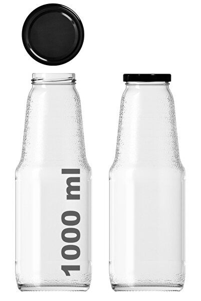 Afracam 1000 ml Şeffaf Meyve Suyu, Meşrubat, Limonata Şişesi Metal Siyah Kapa...