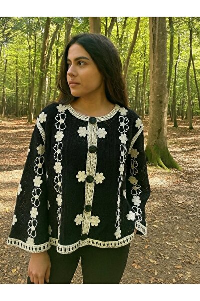 Sosyete Kaplumbağa Süzene Knitted Embroidered Knitwear Buttoned Long-Sleeved ...