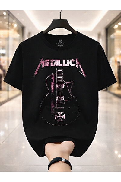 PARUNIV Tricou barbati cu imprimeu frontal Metallica, Pink Guitar