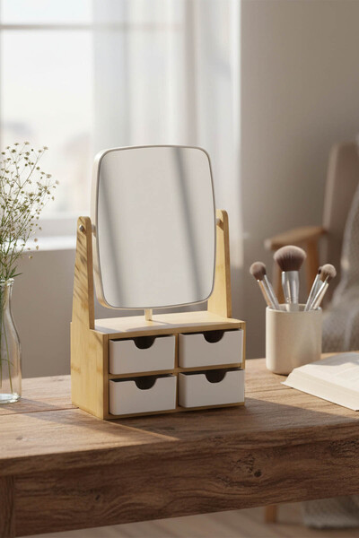 Emofom درج منظم للمكياج والمجوهرات مع أقسام ومرآة