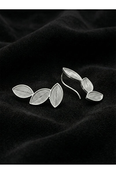 Erdobia 925 Ayar Elişi Telkari Gümüş Yaprak Motifli Yatay Sarmaşık Küpe