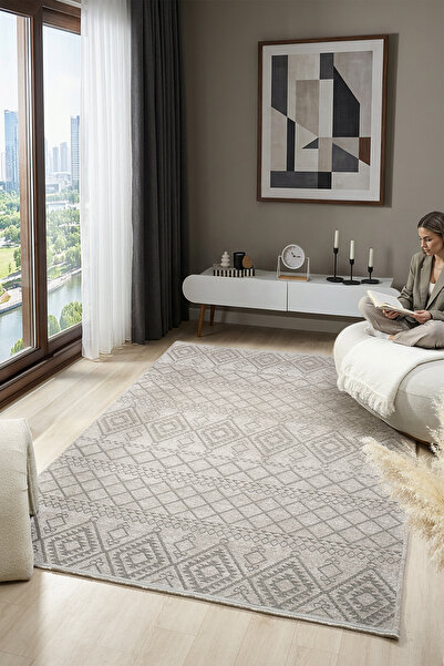 CASERA HOME Zen Vizon Etnik Desen Bohem Otanik Dokuma Makinada Yıkanan Kaymaz...