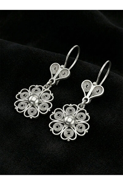 Erdobia 925 Ayar Geleneksel Telkari Elişi Sanatı Gümüş Çiçek Motifli Sallantı...