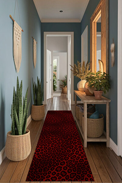 THEMODERNHANE Leopar Desenli Oval Dijital Baskılı Yolluk Yıkanabilir Kaymaz T...