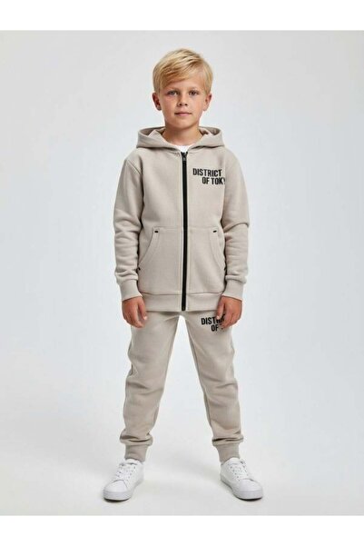 Zekids Σετ αθλητικής φόρμας αγοριού βαμβακερή με κουκούλα ζακέτα