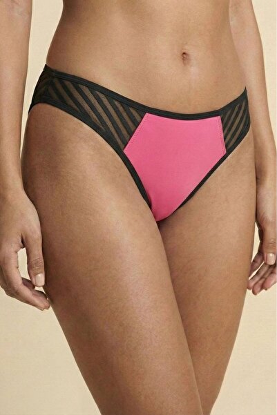 Manken Women's Neon Pink Cotton Stretchy Luxury Thong with Mesh Detail Premiu...