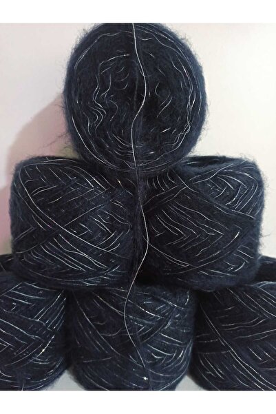 İPEK YÜN İPLİK DÜNYASI Angora Knitting Yarn 3 Ply (Dark Blue) Sim (Blue Silve...