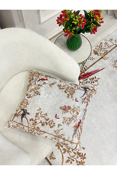 Brillant GRİ- Nakış İşleme Görünümlü Kuşlu Lateks Taban Yolluk Halı