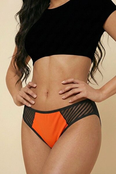 Manken Neon Orange Luxury Cotton Tulle Detailed Women's Slip Panties - Flexib...