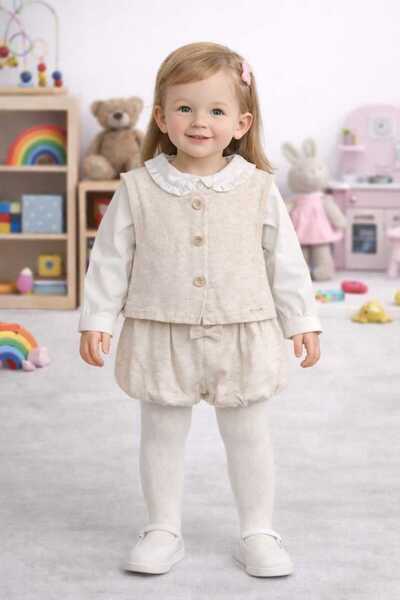 BEBİÇO KİDS kız çocuk, bebek şık takımlar 4 lü set kombin yelek gömlek şort e...